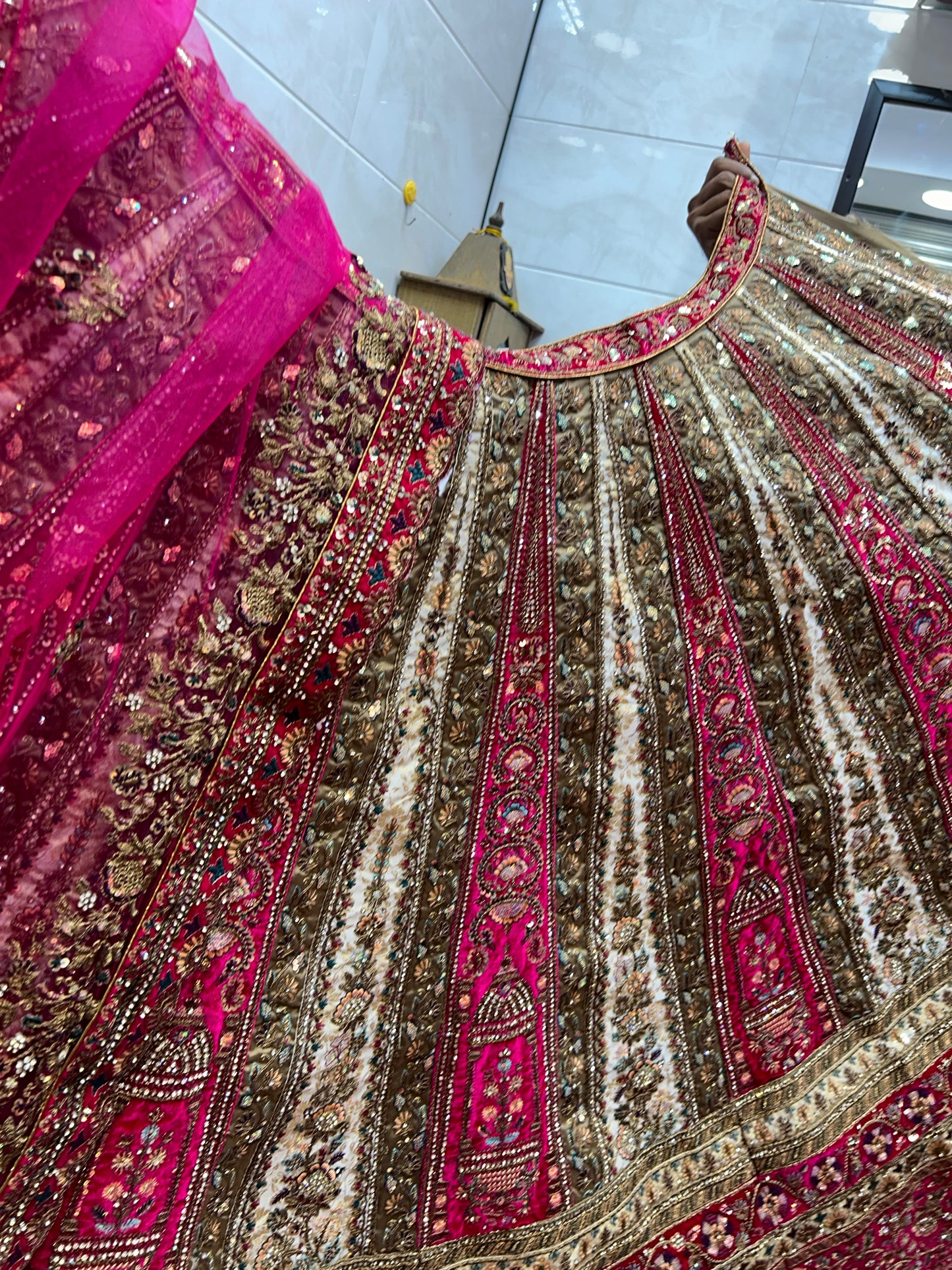 Heavy Rani Ivory pure handwork bridal Lehenga