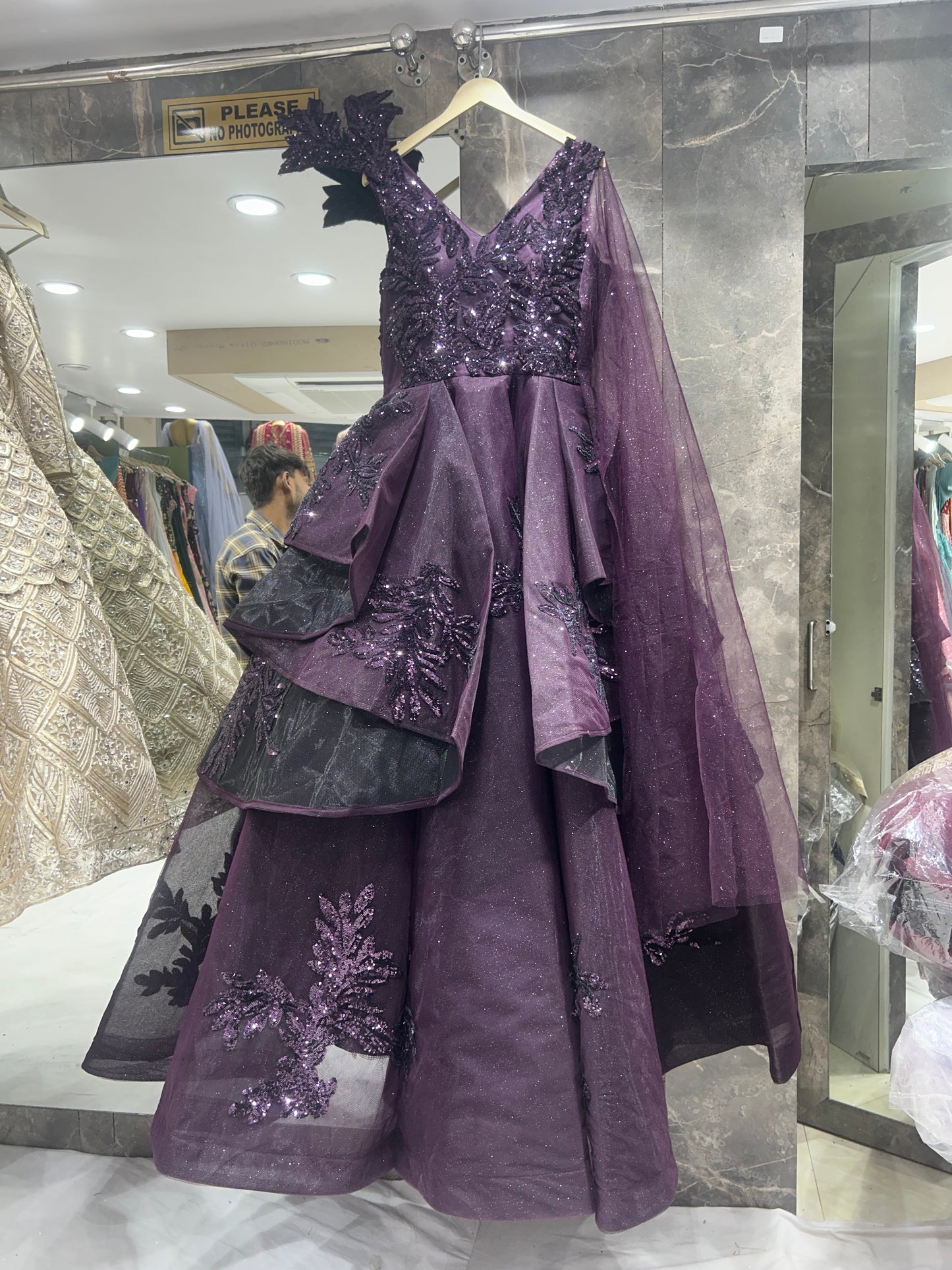 Eye catching purple long dress gown