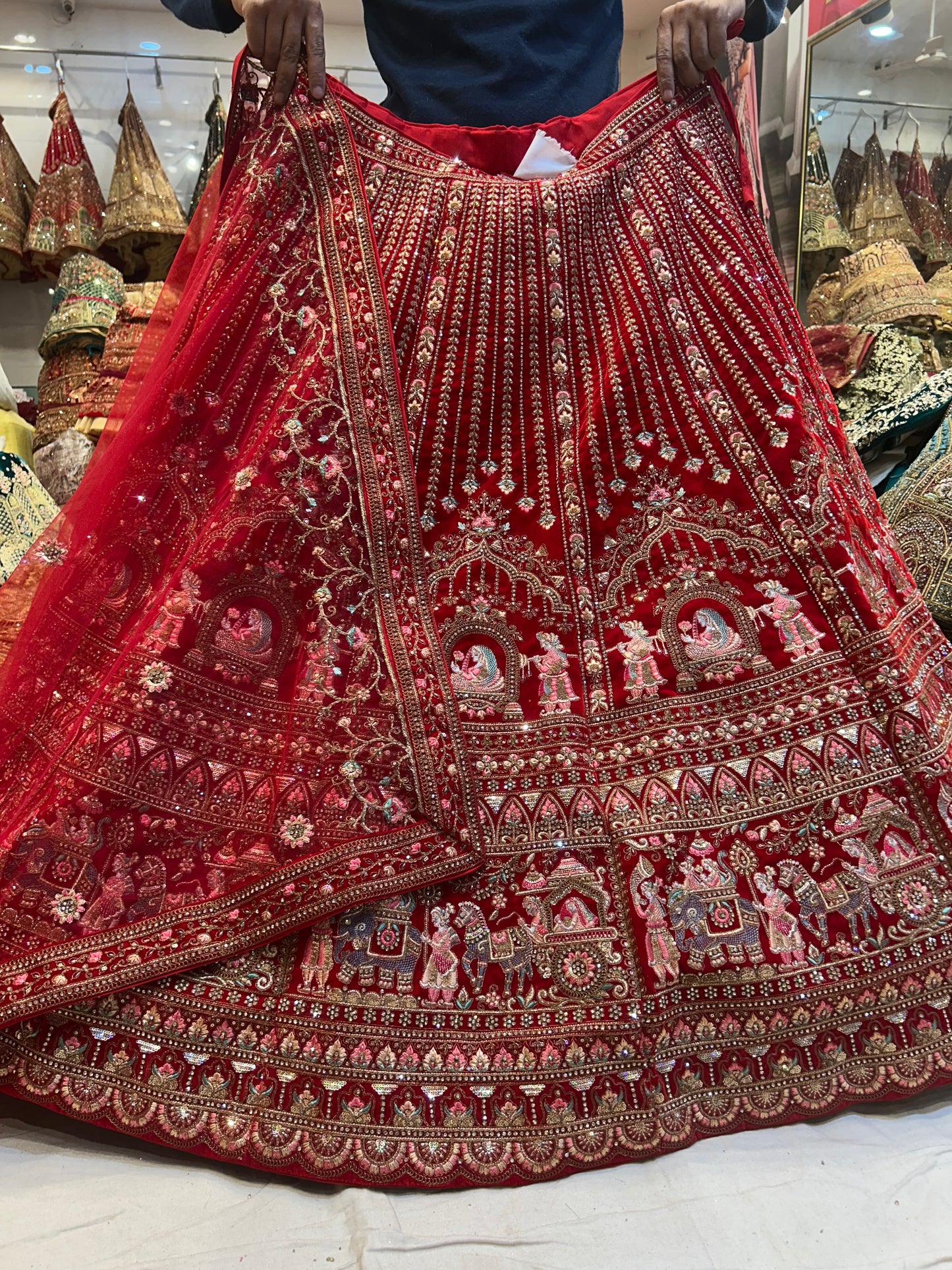 Impresionante lehenga nupcial doli barat roja