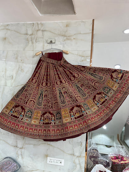 Designer maroon Doli barat bridal lehenga