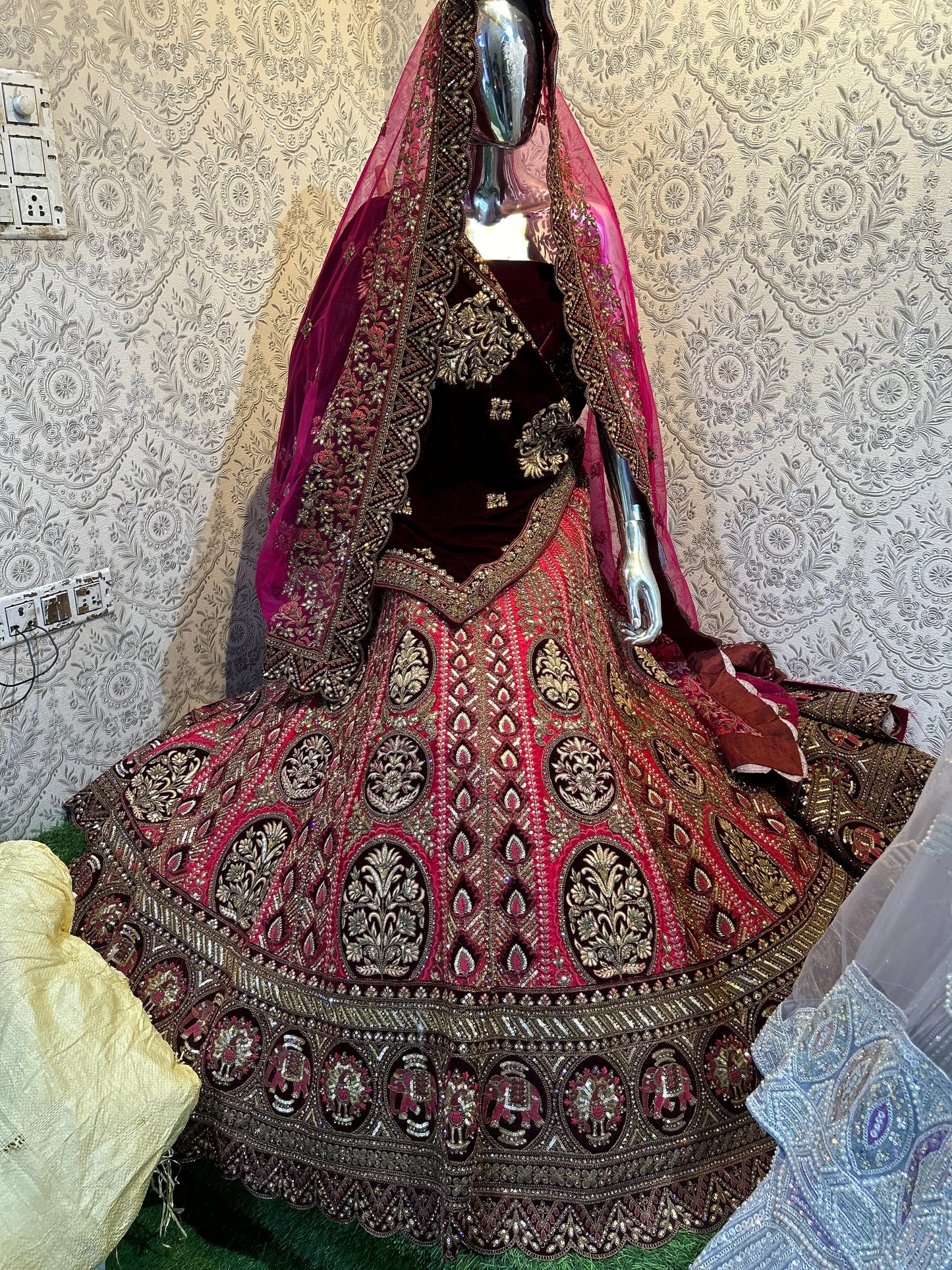 Good looking maroon handwork bridal lehenga