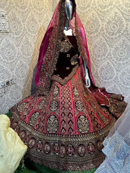 Good looking maroon handwork bridal lehenga