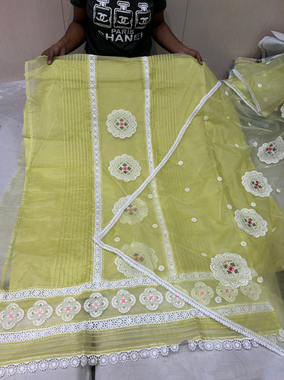 Stunning yellow green unstitched ladies suit