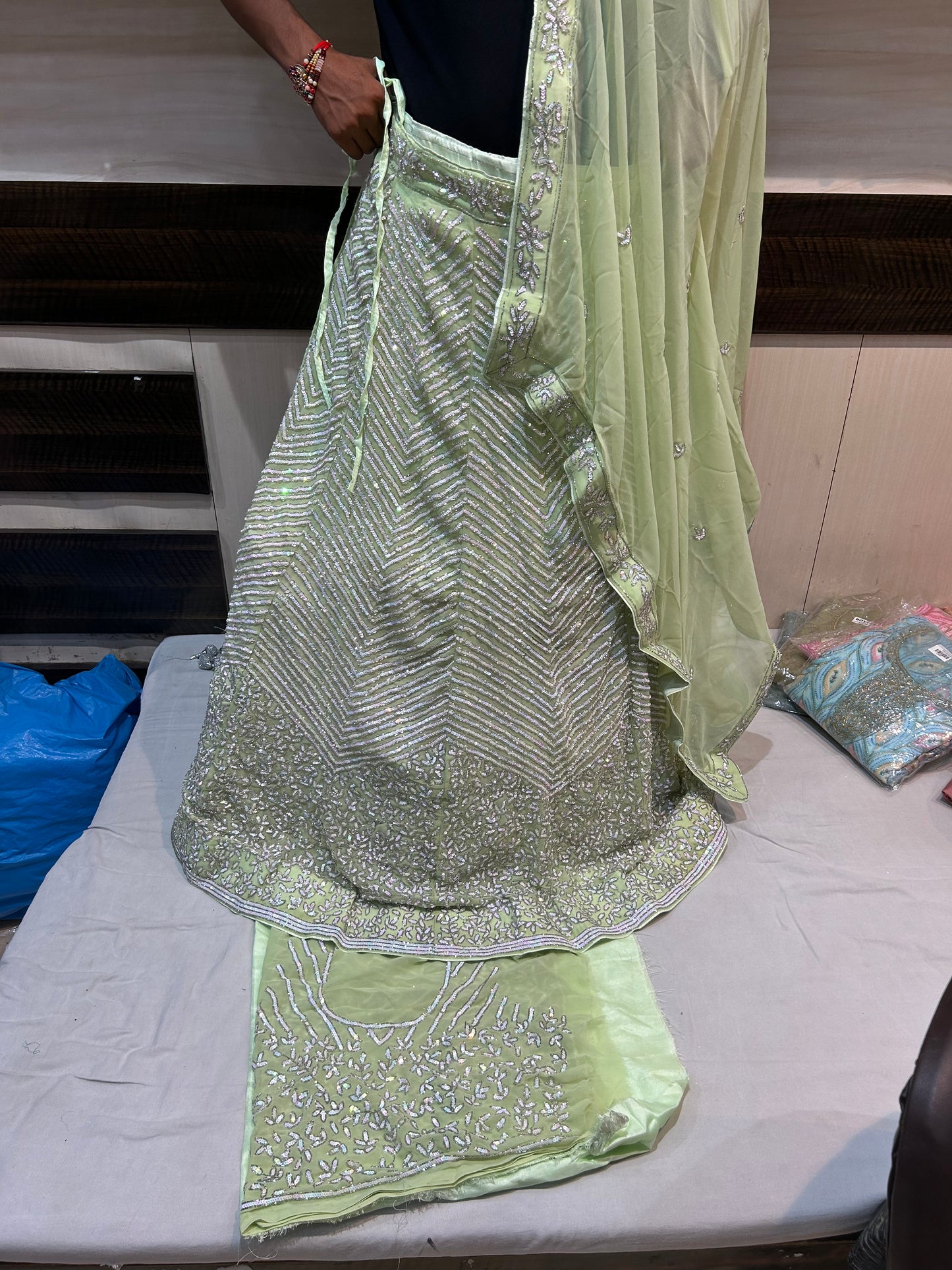 Pista green Sequence lehenga