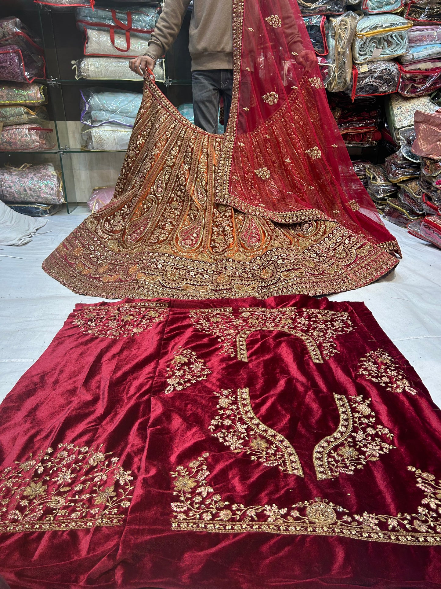 Maharani 5 cut corset blouse maroon red Mustard Lehenga