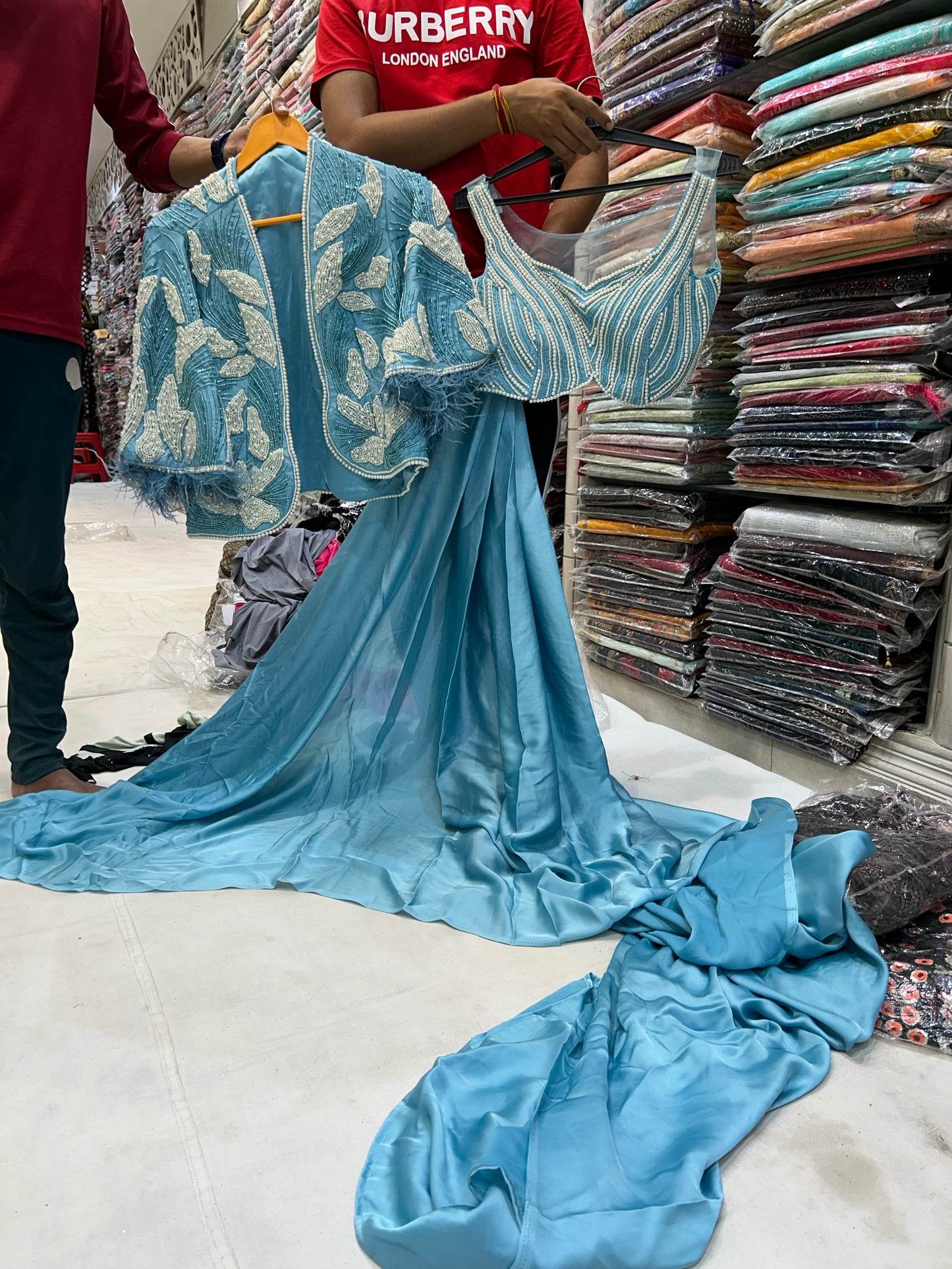 Extraordinary sky- blue fancy saree 🥰