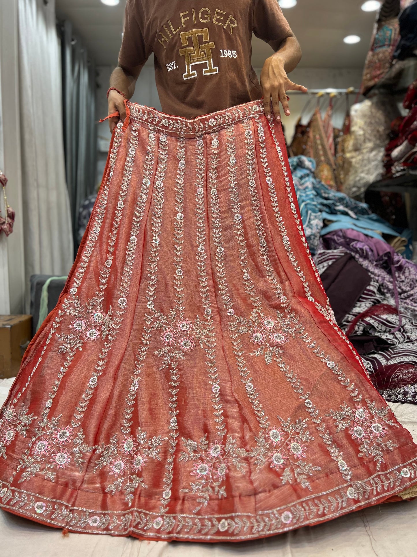 Lavishing orange peach lehenga