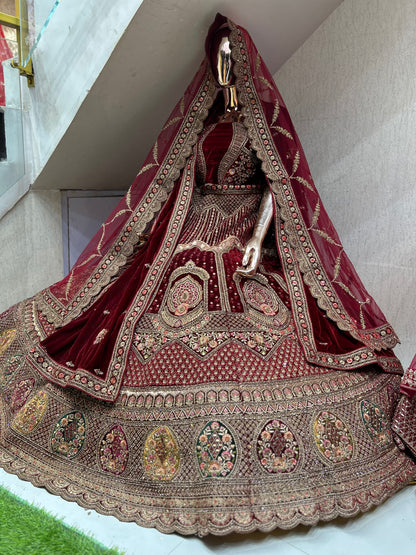 Something different maroon double duptta bridal lehenga