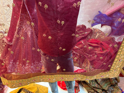 Pure Hand-Work Peacock mustard Lehenga