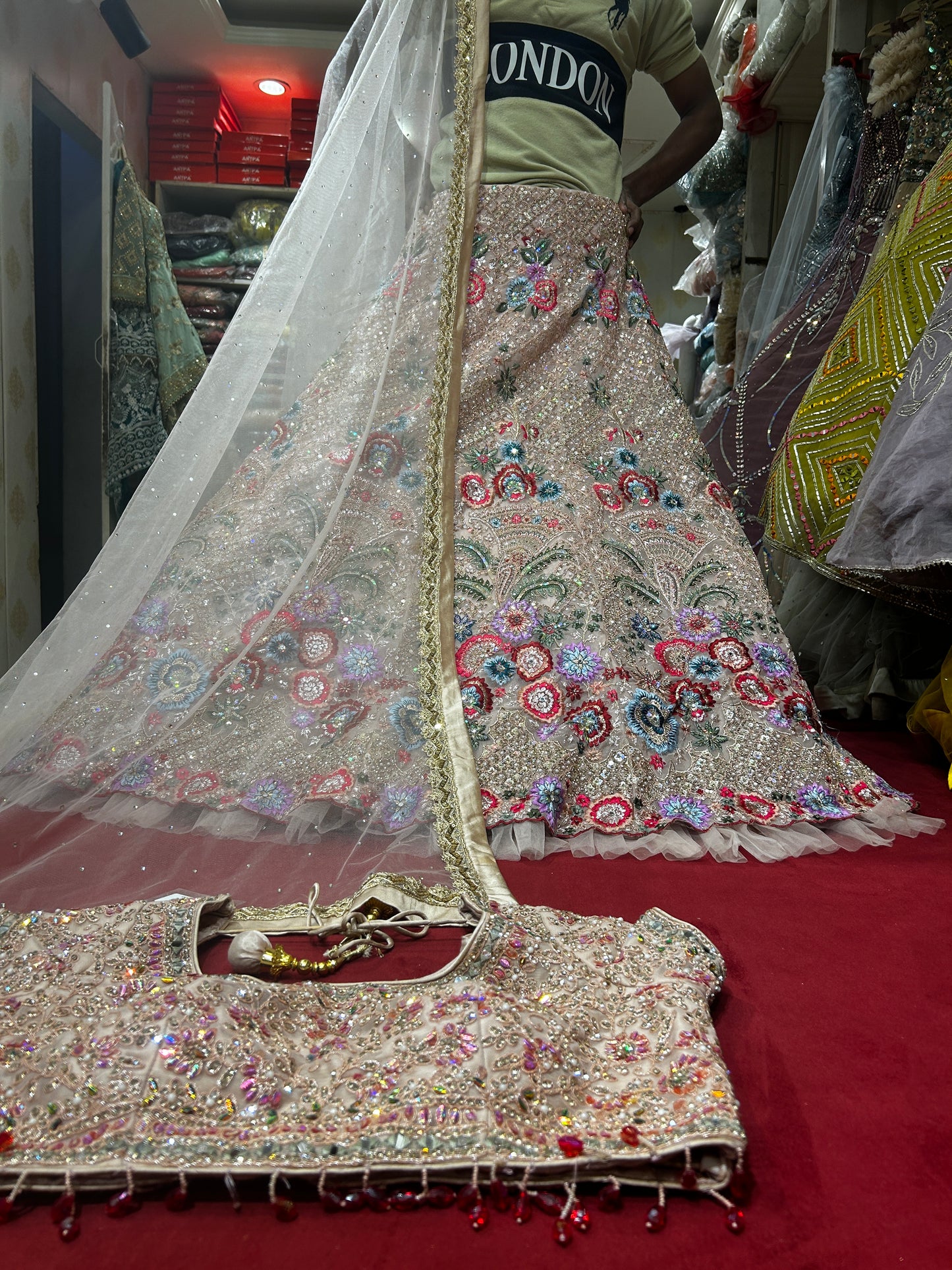 Peach Colour Floral Flower Lehenga