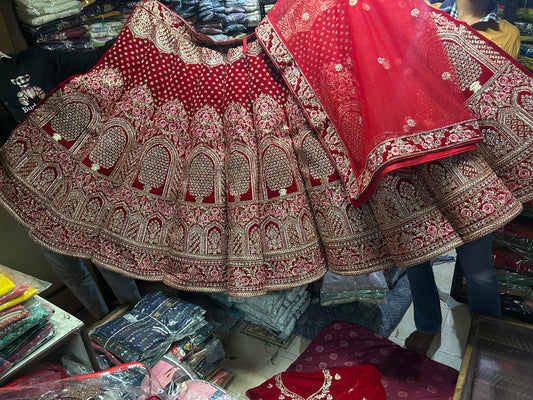 Red Khidki Ball heavy flare Lehenga