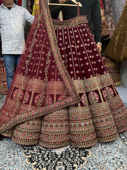 Heavy maroon ball bridal lehenga