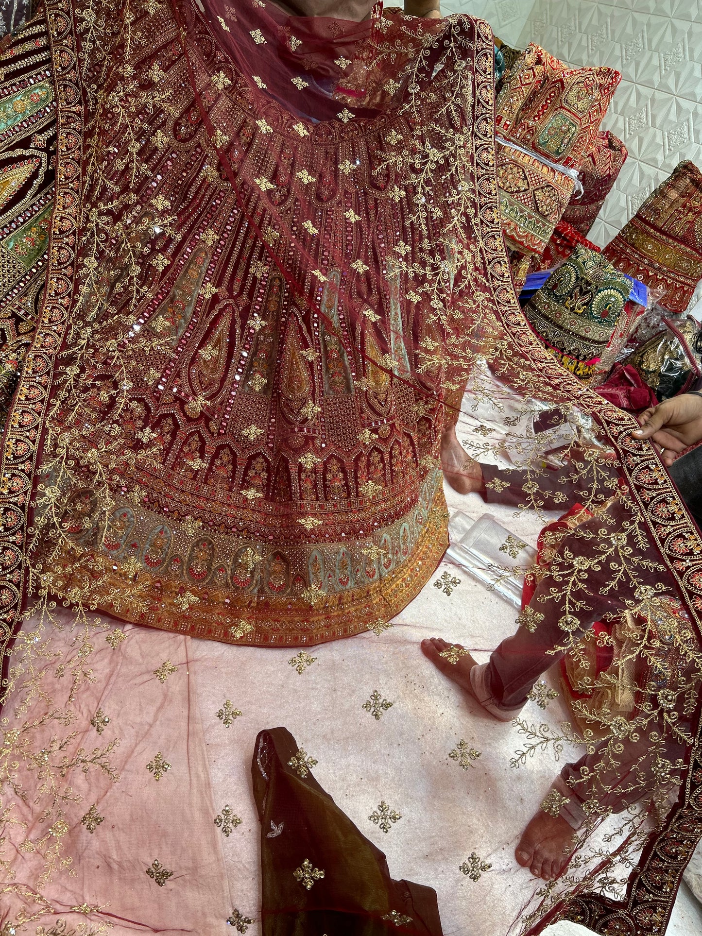 Fair maroon bridal lehenga