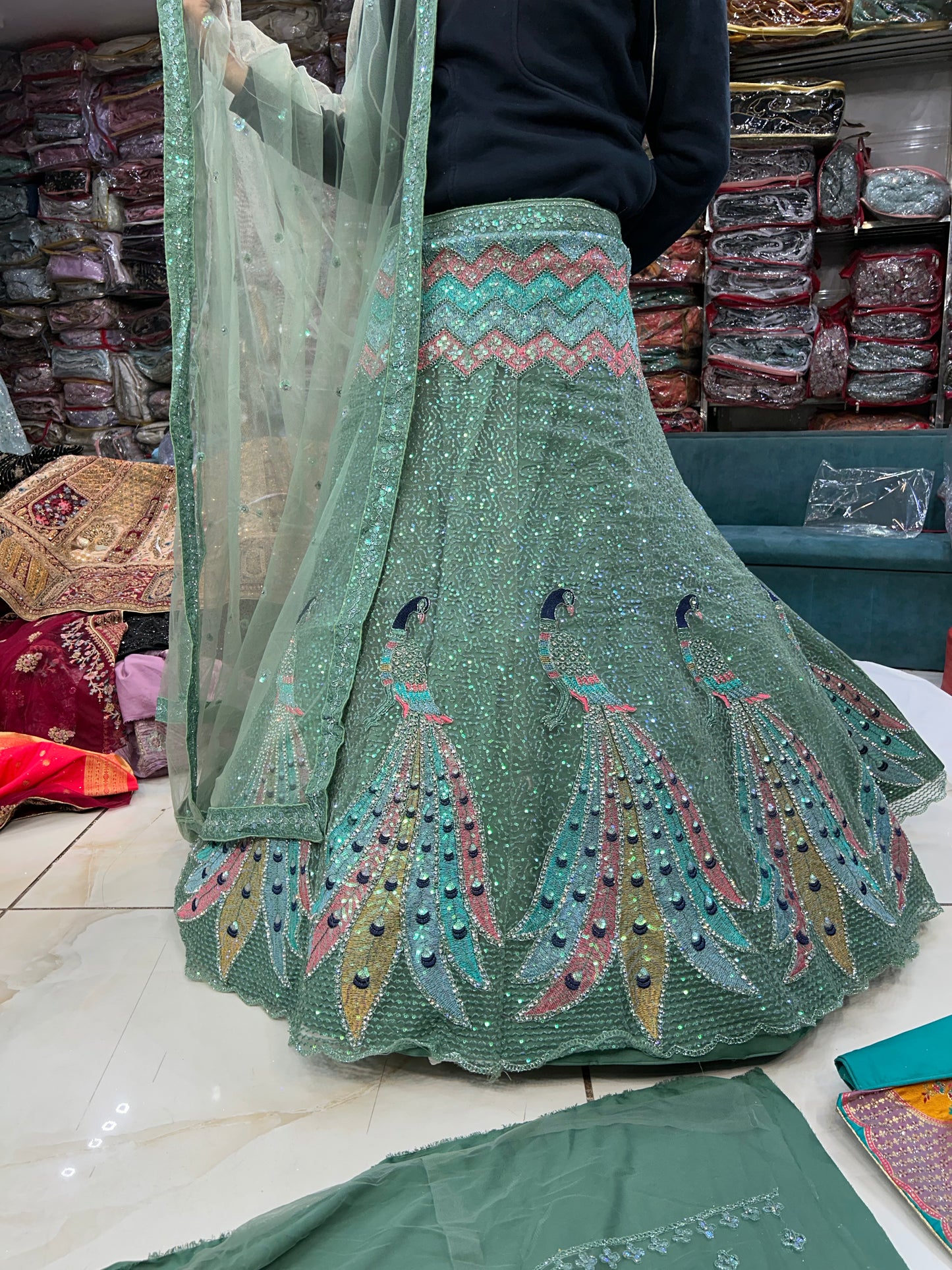 Pretty green peacock lehenga