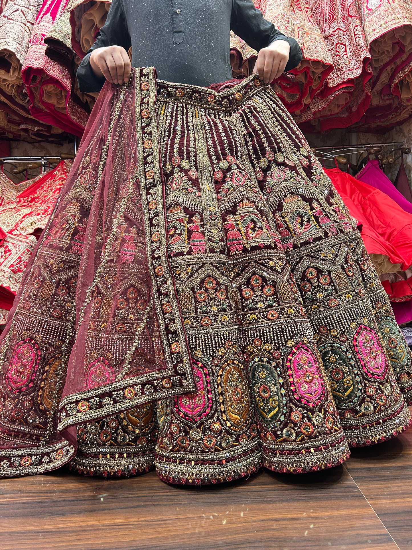 Fair maroon ball bridal lehenga