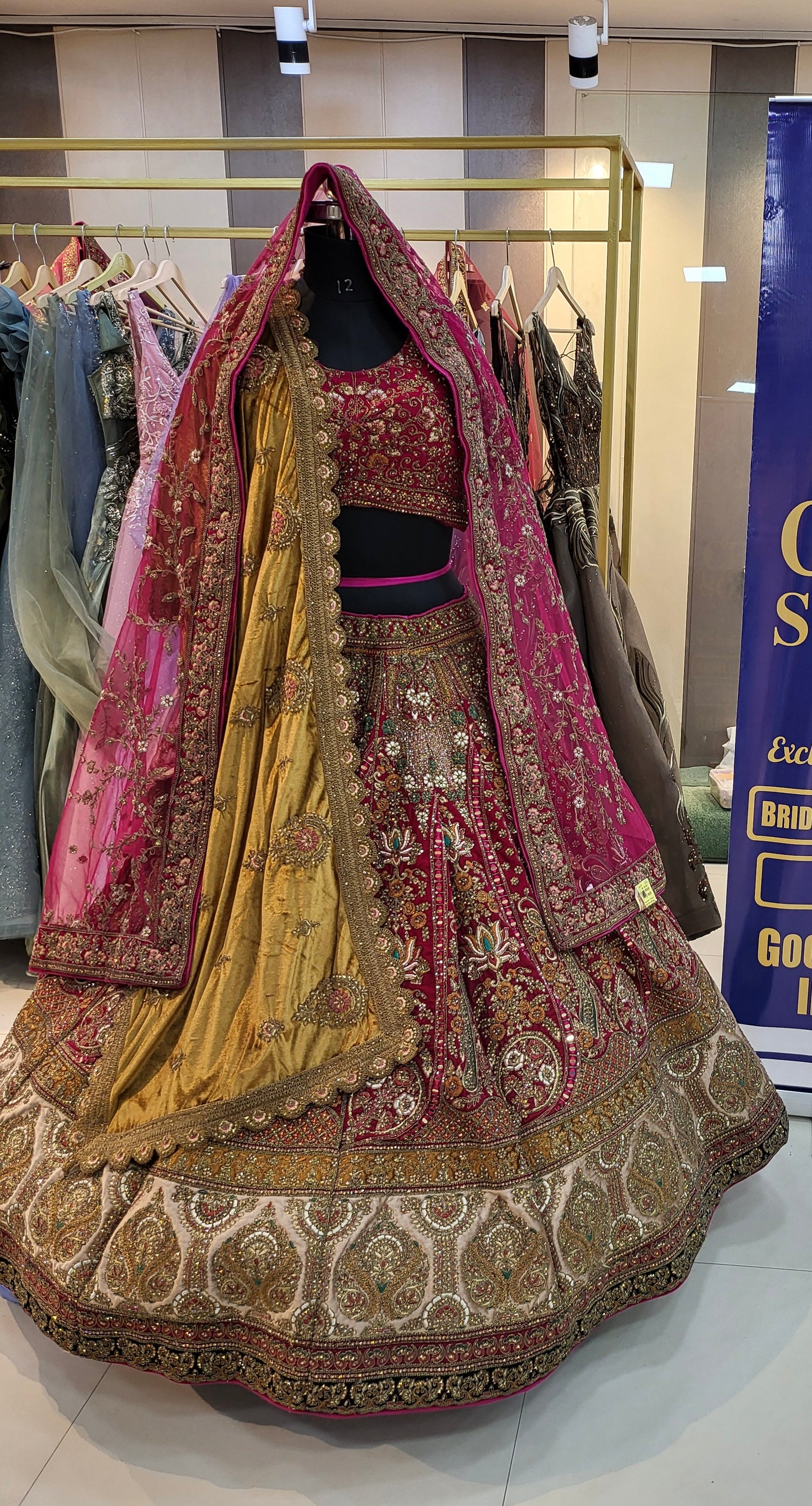 Lovely pink ivory golden double dupatta bridal lehenga