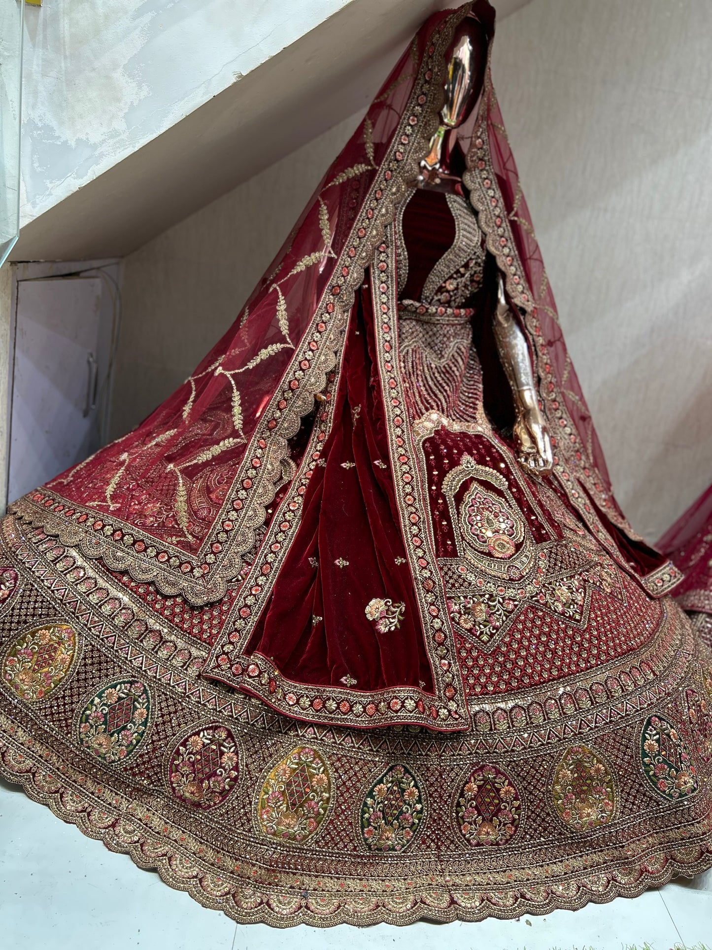 Something different maroon double duptta bridal lehenga