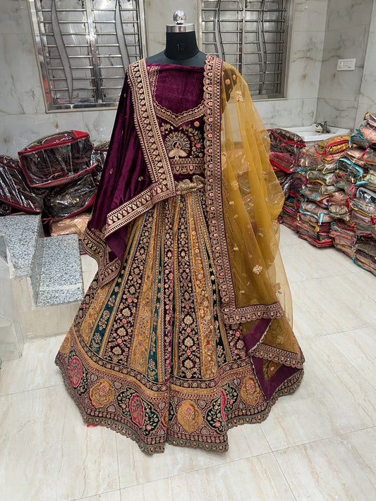 Preciosa dupatta Lehenga doble color mostaza