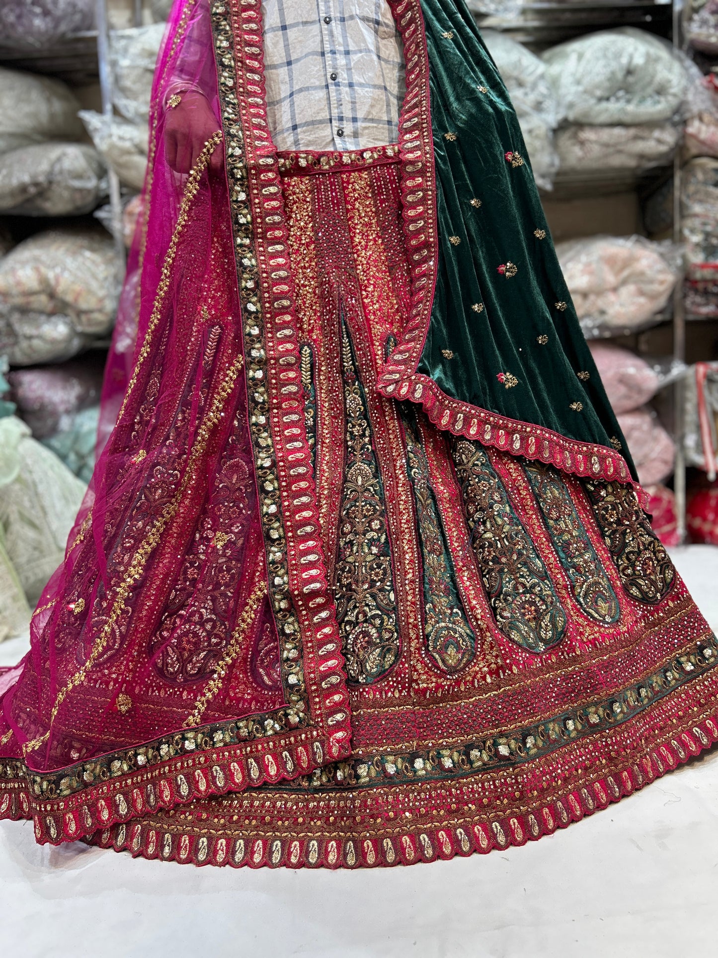 Something different maroon double duptta bridal lehenga