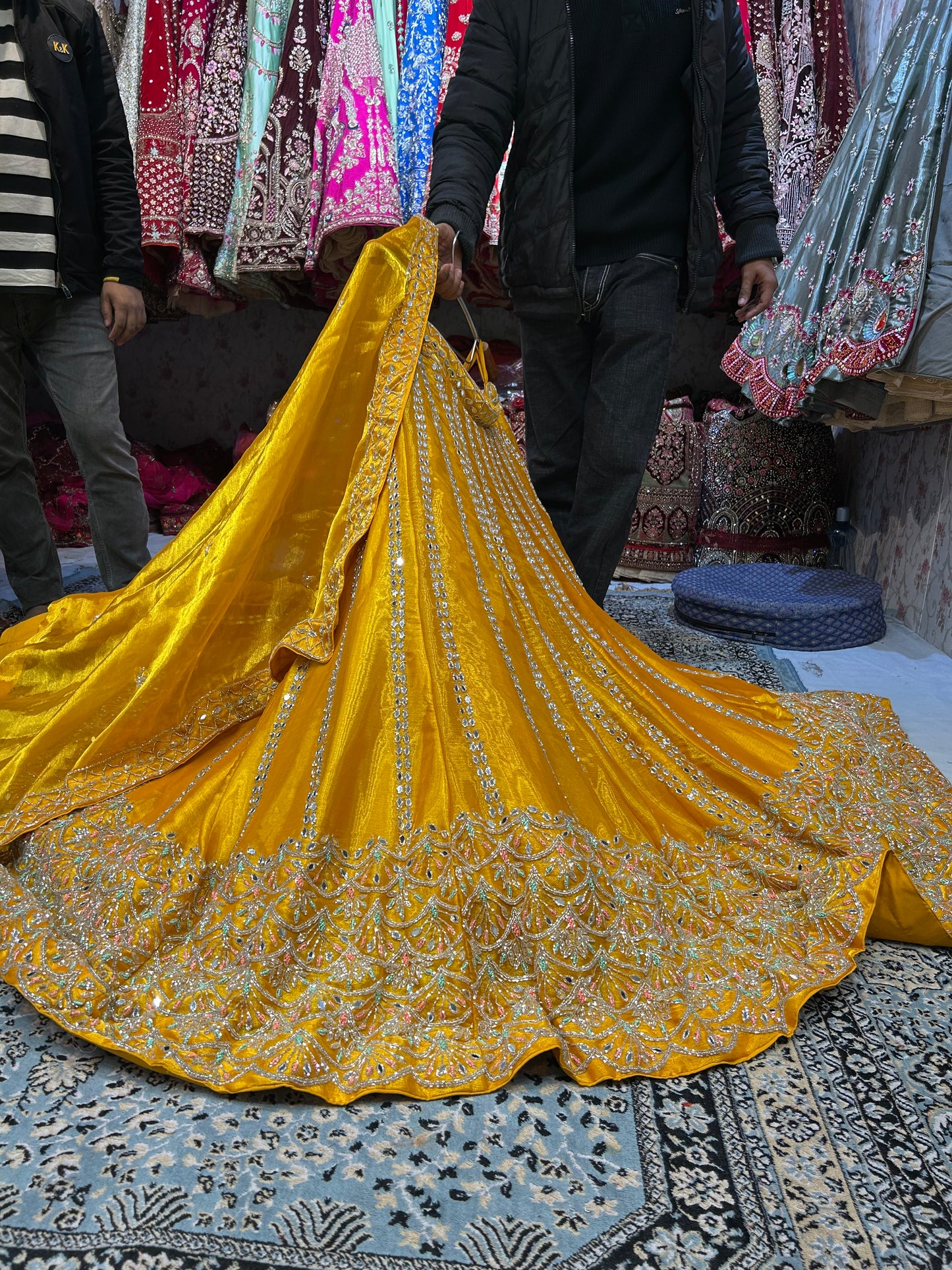 Awesome yellow haldi mehendi mirror work lehenga