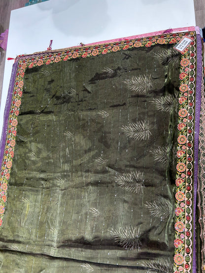 Majestic green fancy border saree