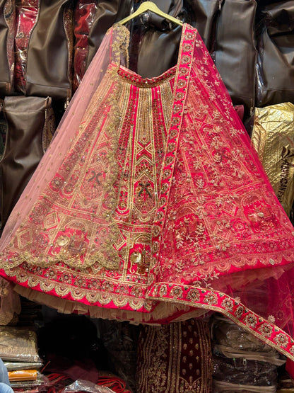 Beautiful Handwork Double Dupatta Pink lehenga