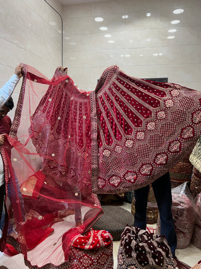 Cherry maroon bridal lehenga