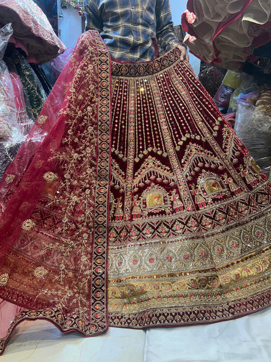 Fantástica lehenga nupcial doli barat granate