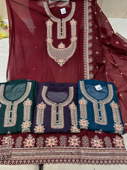 Awesome maroon unstitched salwar suit dress material(free size)