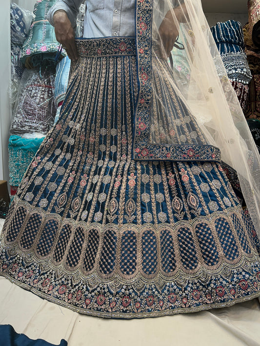 Increíble lehenga azul verdoso