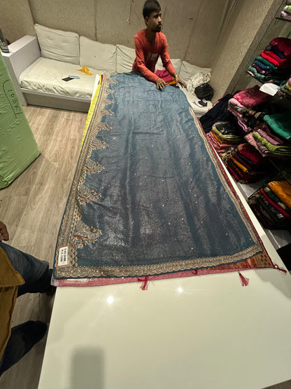 Blue peacock border saree