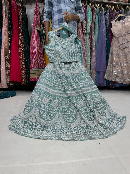 Something different light green Lehenga crop top dress