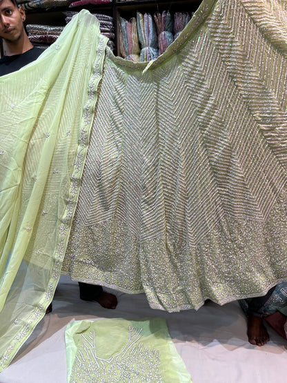 Pista green Sequence lehenga