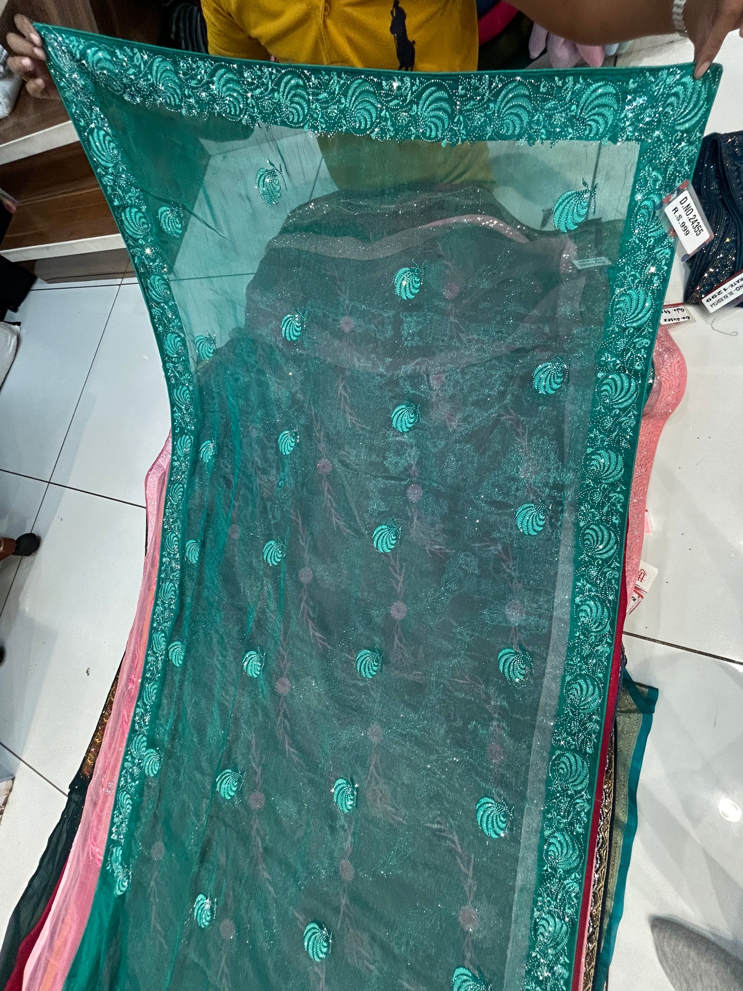 Attractive aqua green saree