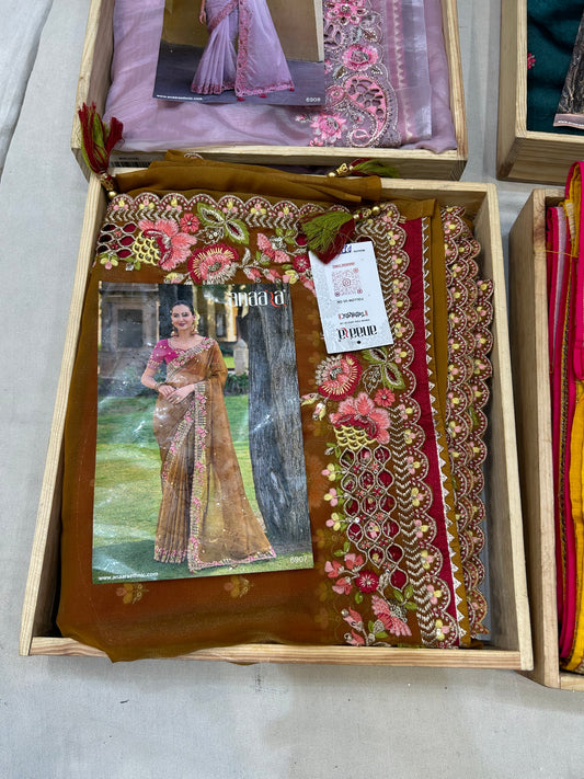 Gorgeous MUSTARD brown fancy saree 🥰