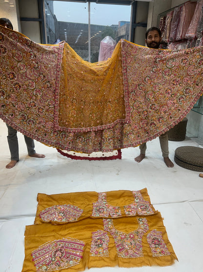 Rajwada yellow Peacock Handwork Lehenga