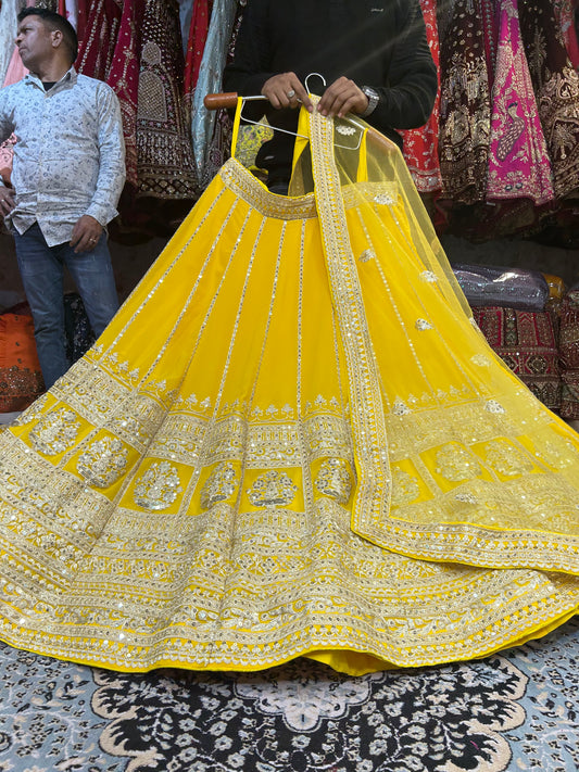 Yellow haldi mehendi lehenga