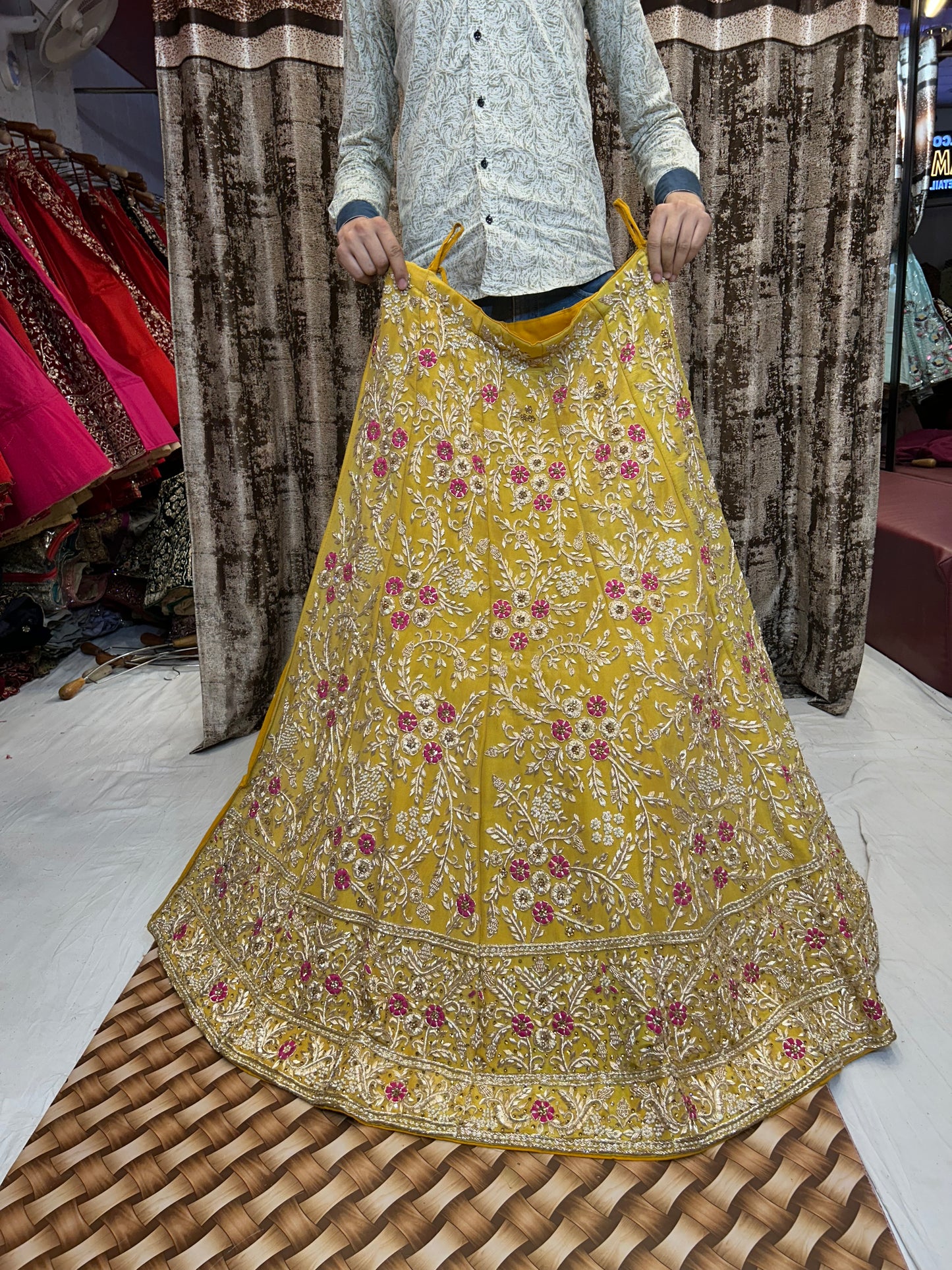 Awesome yellow Handwork Zardozi Dabka Lehenga