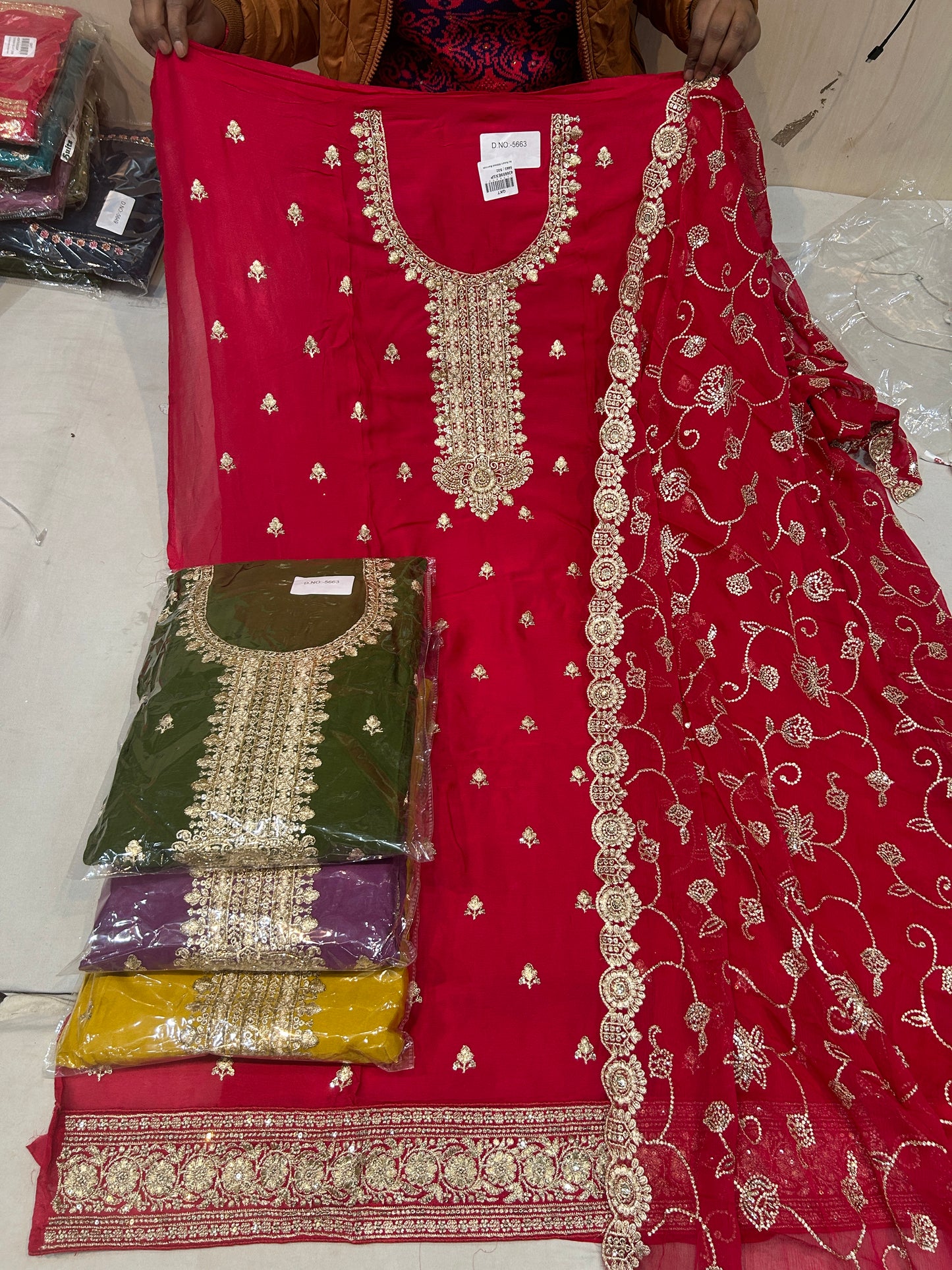 Red Fancy women Unstitched Suit