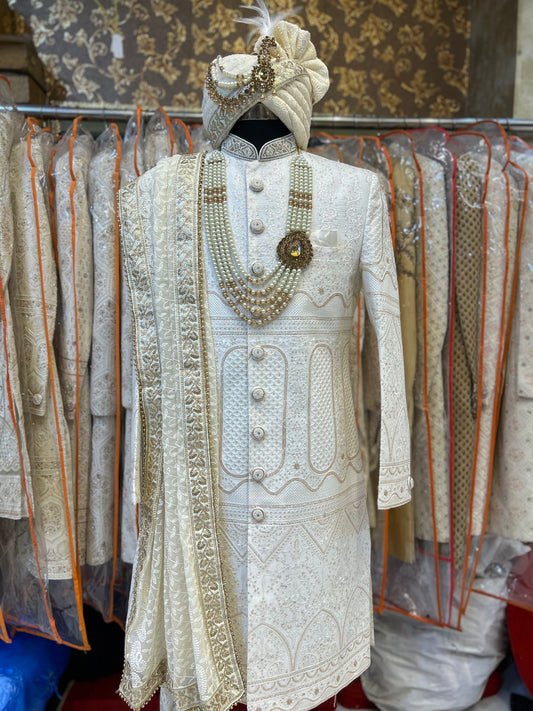 Royal Cream white Sherwani