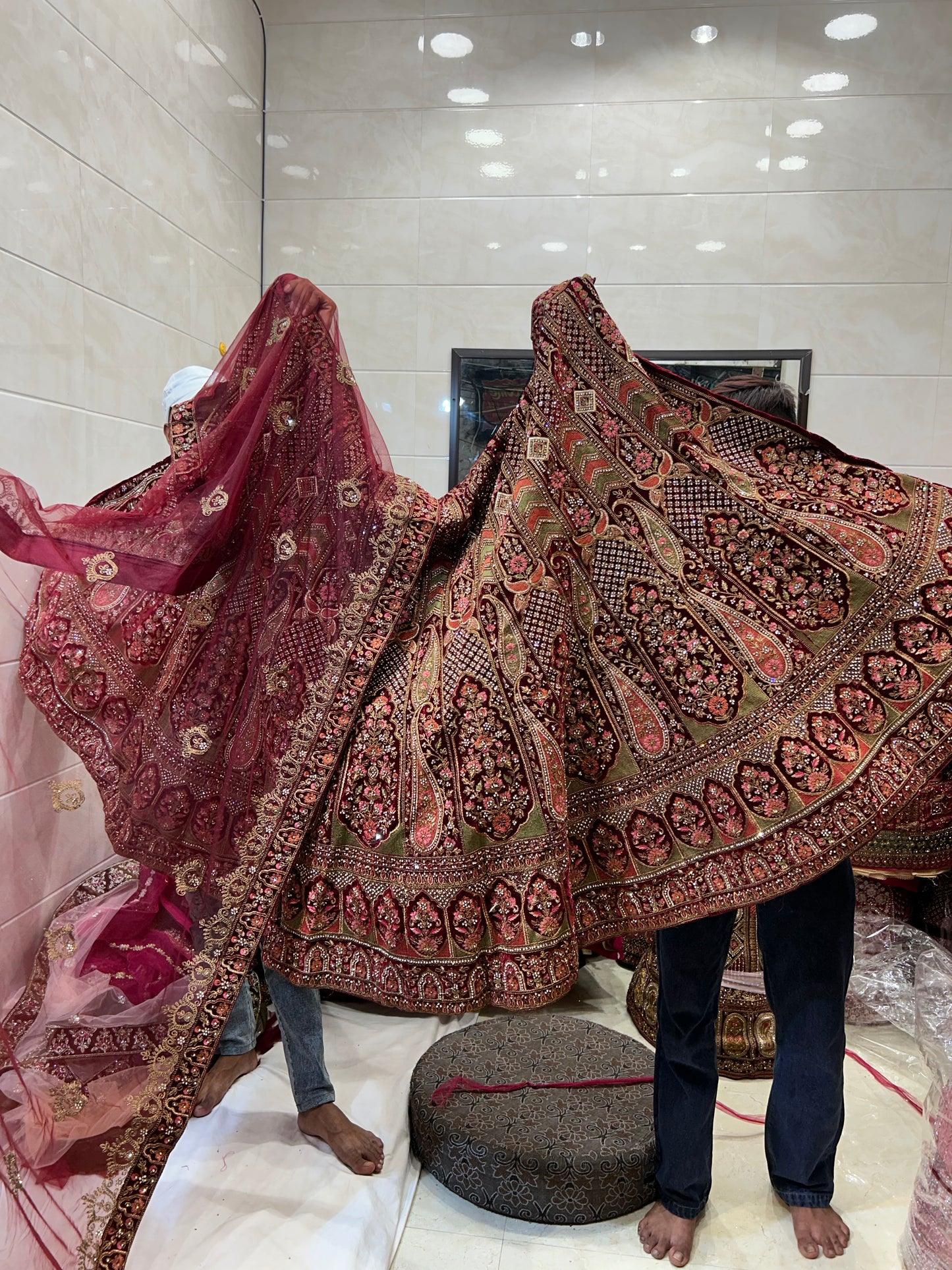 Cherry maroon peacock bridal lehenga