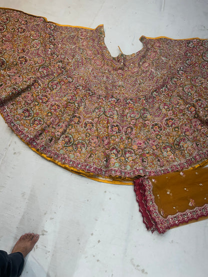 Rajwada yellow Peacock Handwork Lehenga