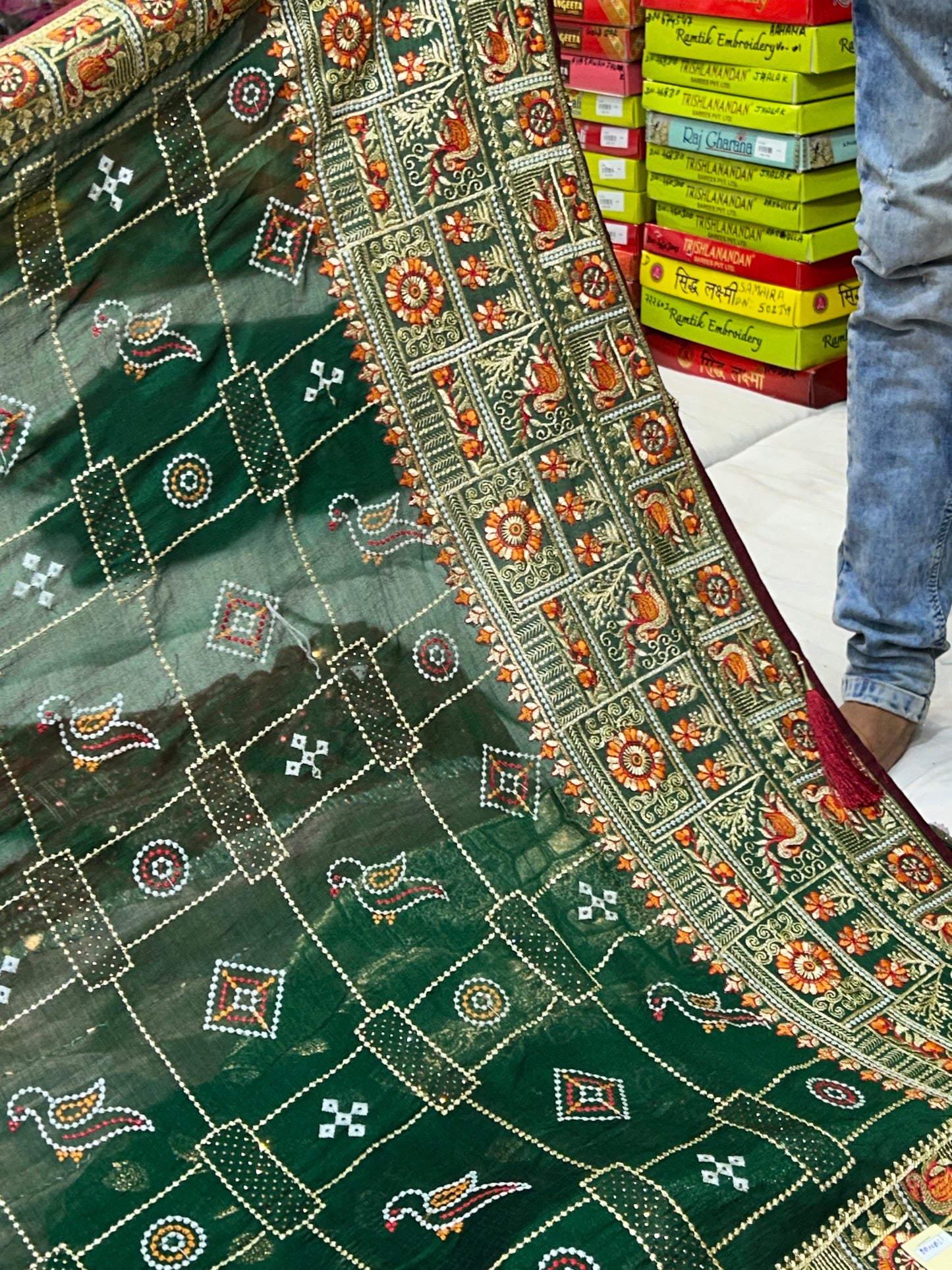 Pleasing Dark green Saree