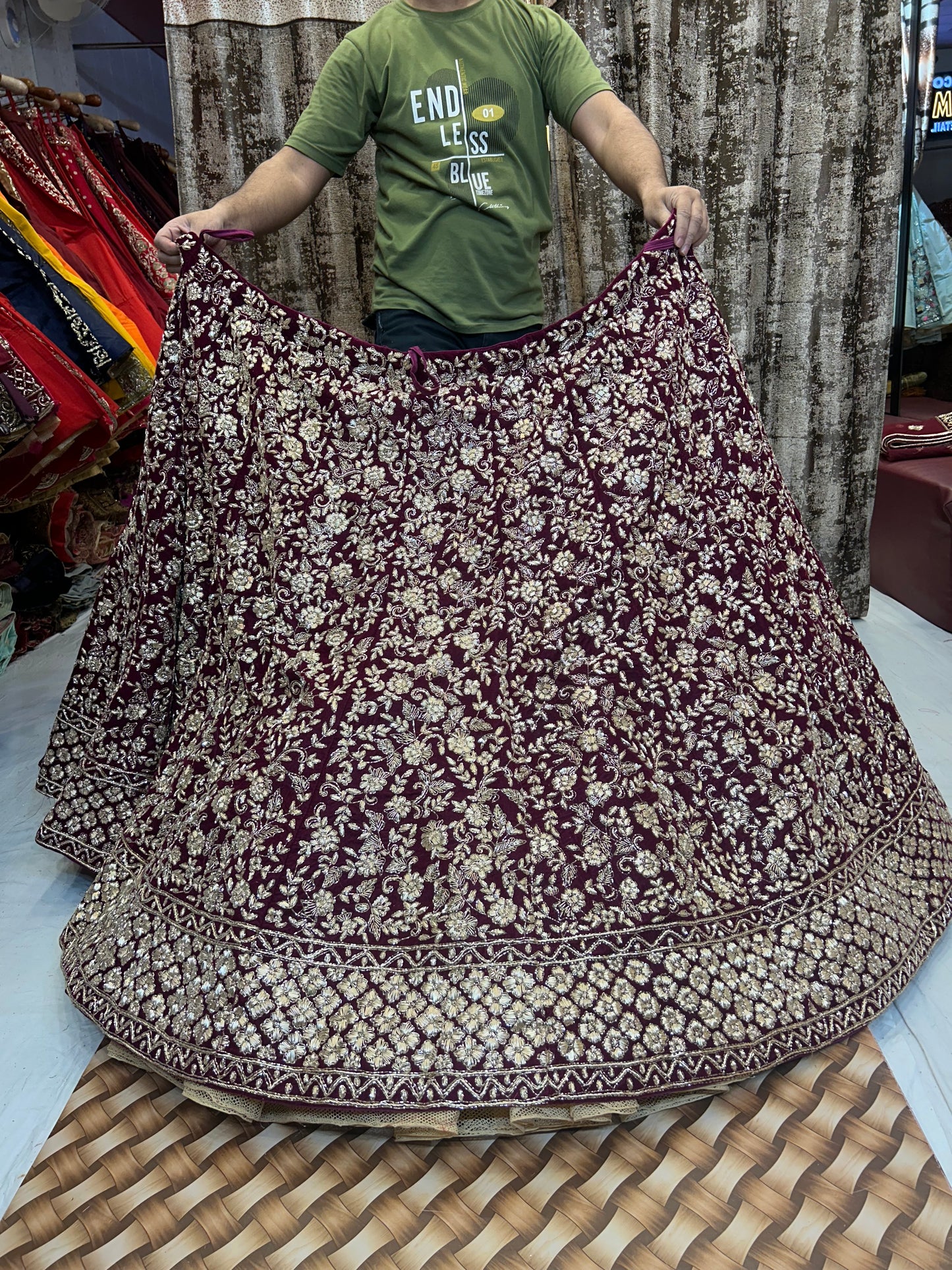 Designer maroon Lehenga pure handwork Zardozi dabka