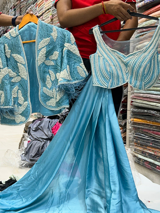 Extraordinary sky- blue fancy saree