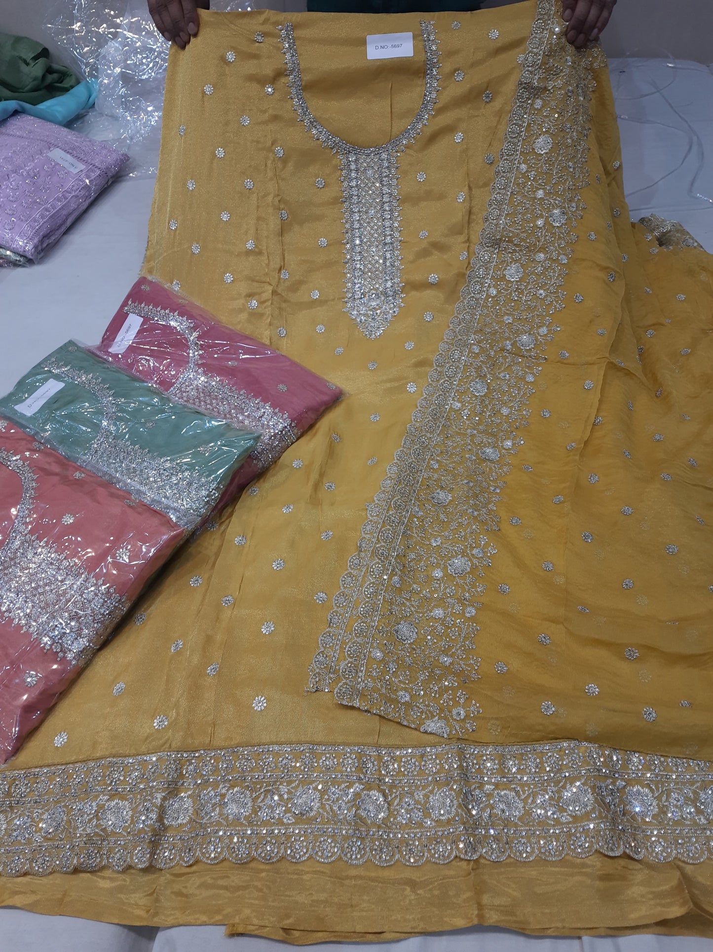 Eye catching yellow haldi mehendi unstitched Salwar suits dress material (free size)