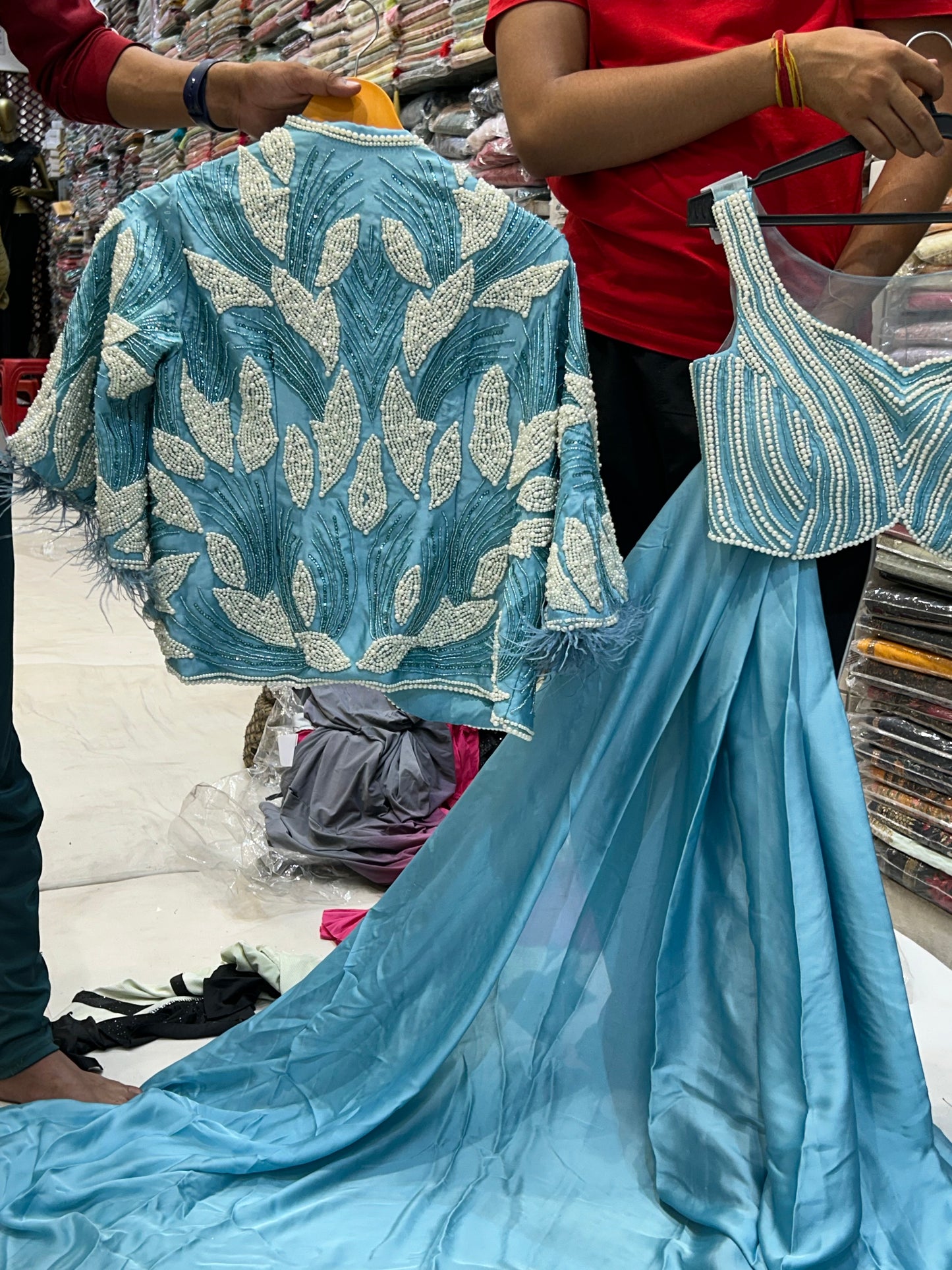 Extraordinary sky- blue fancy saree 🥰