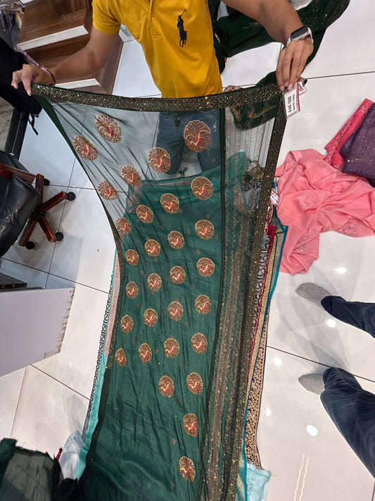 Dark green peacock saree