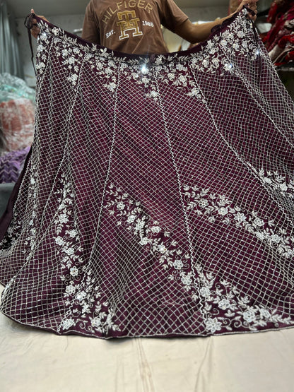 Attractive Purple Handwork sequence work lehenga