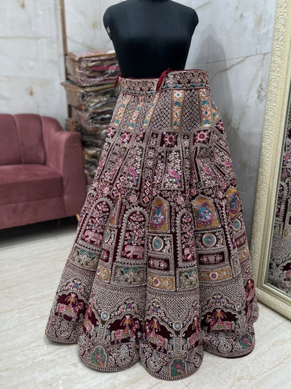 Beautiful maroon ball rajwada bridal lehenga